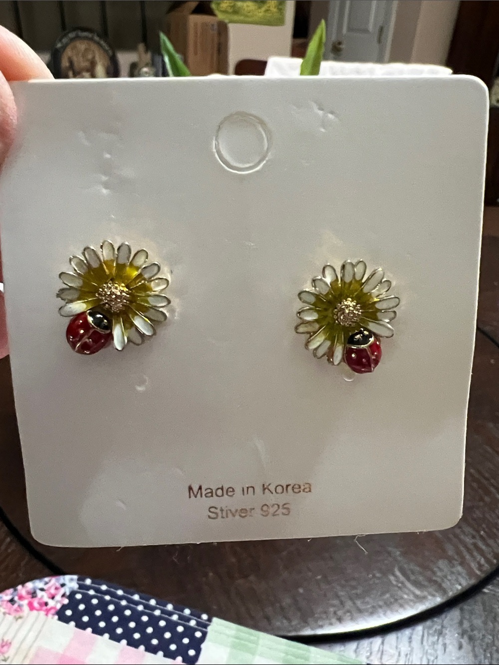 New Daisy and Ladybug Stud Earrings - Yellow & Red